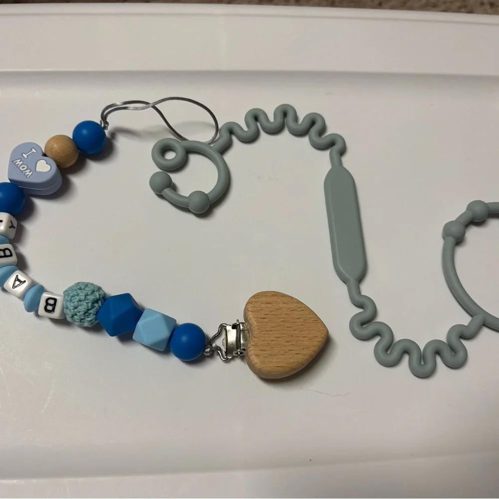 Blue and Gray Kids Pacifier Clip